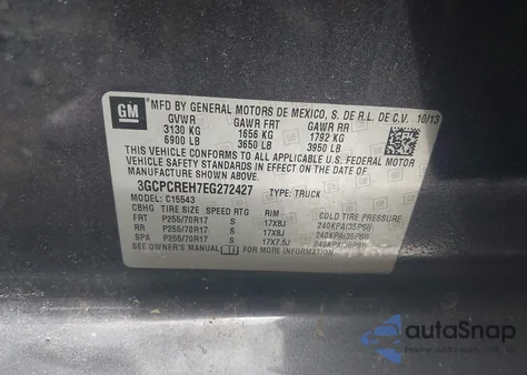 2014 Chevrolet Silverado 1500 1Lt from USA, damaged, VIN 3GCPCREH7EG272427